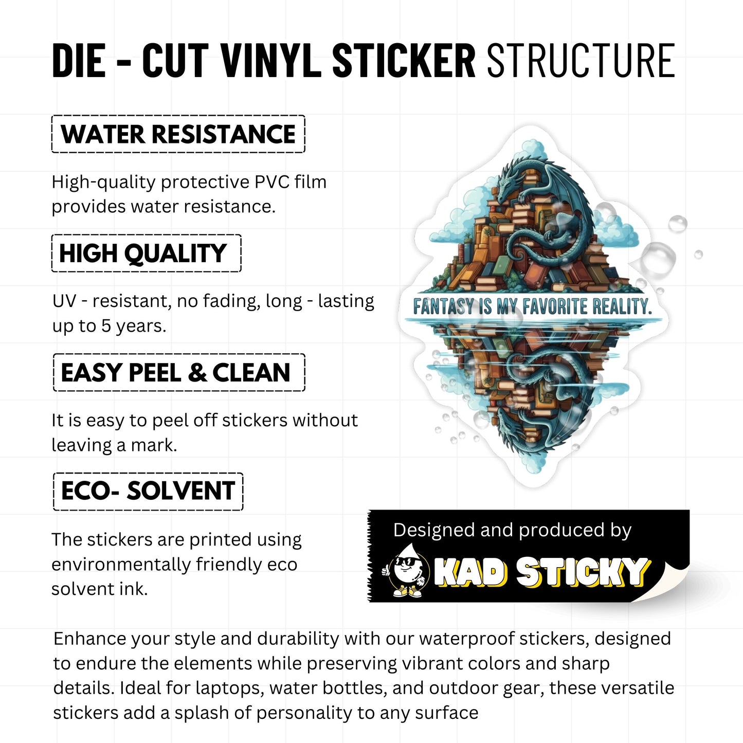 Fantasy Reader Sticker - Ethereal Dragon Reflection Glossy Vinyl