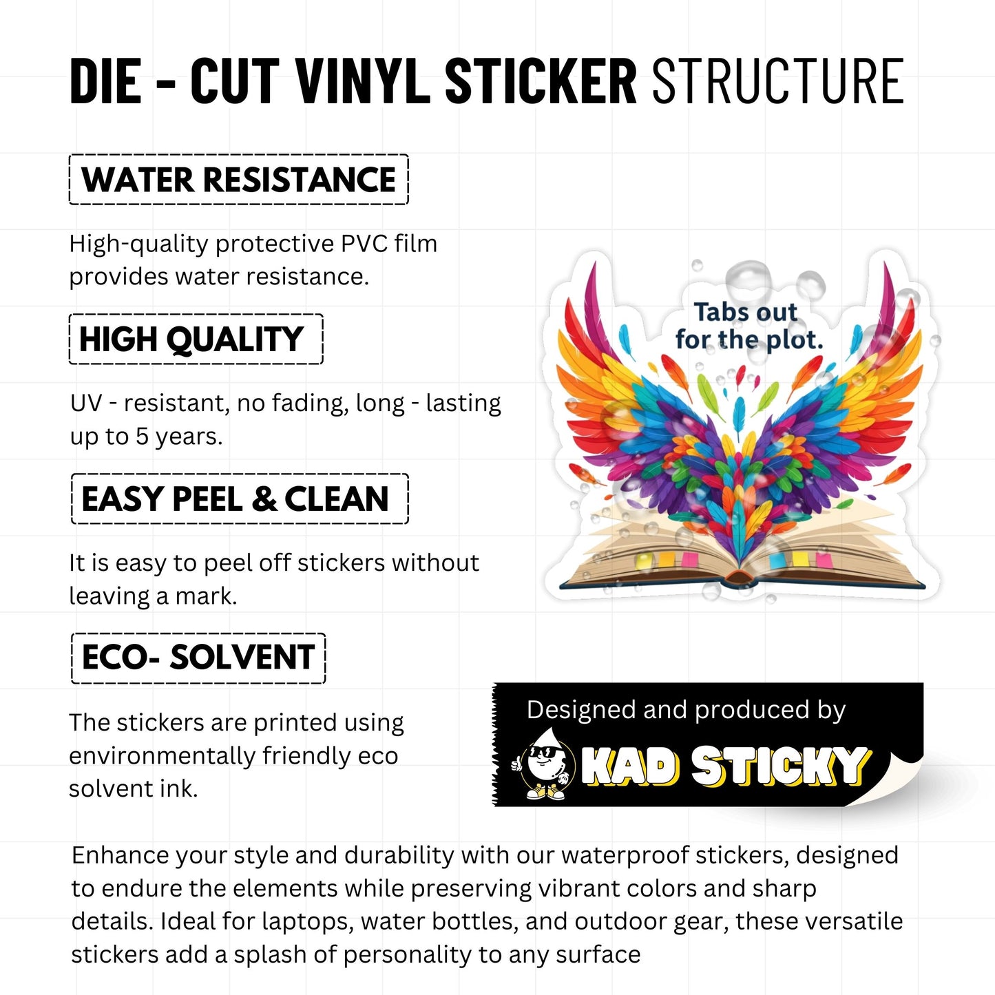 Tabs Out For The Plot Bookish Sticker - Winged Feather Book Vinyl