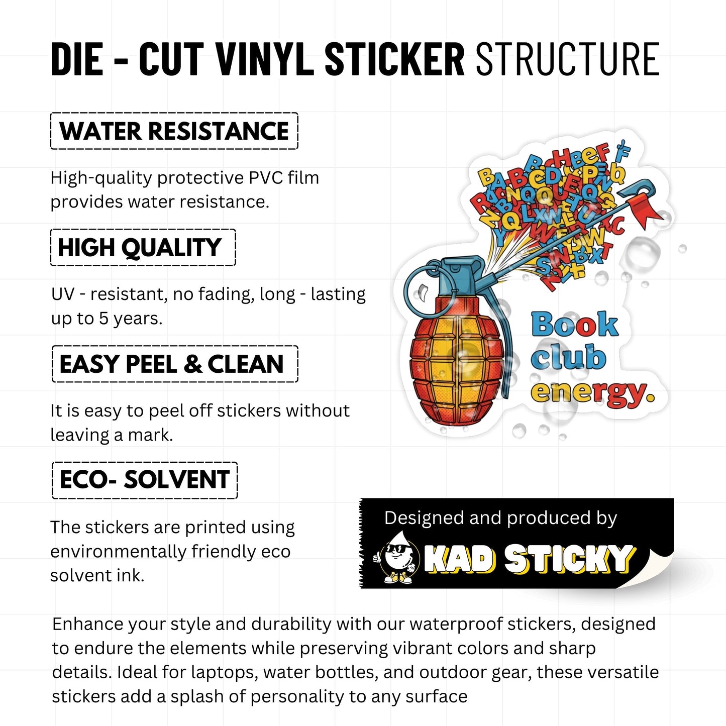 Book Club Energy Sticker - Pop Art Bookish Grenade Decal