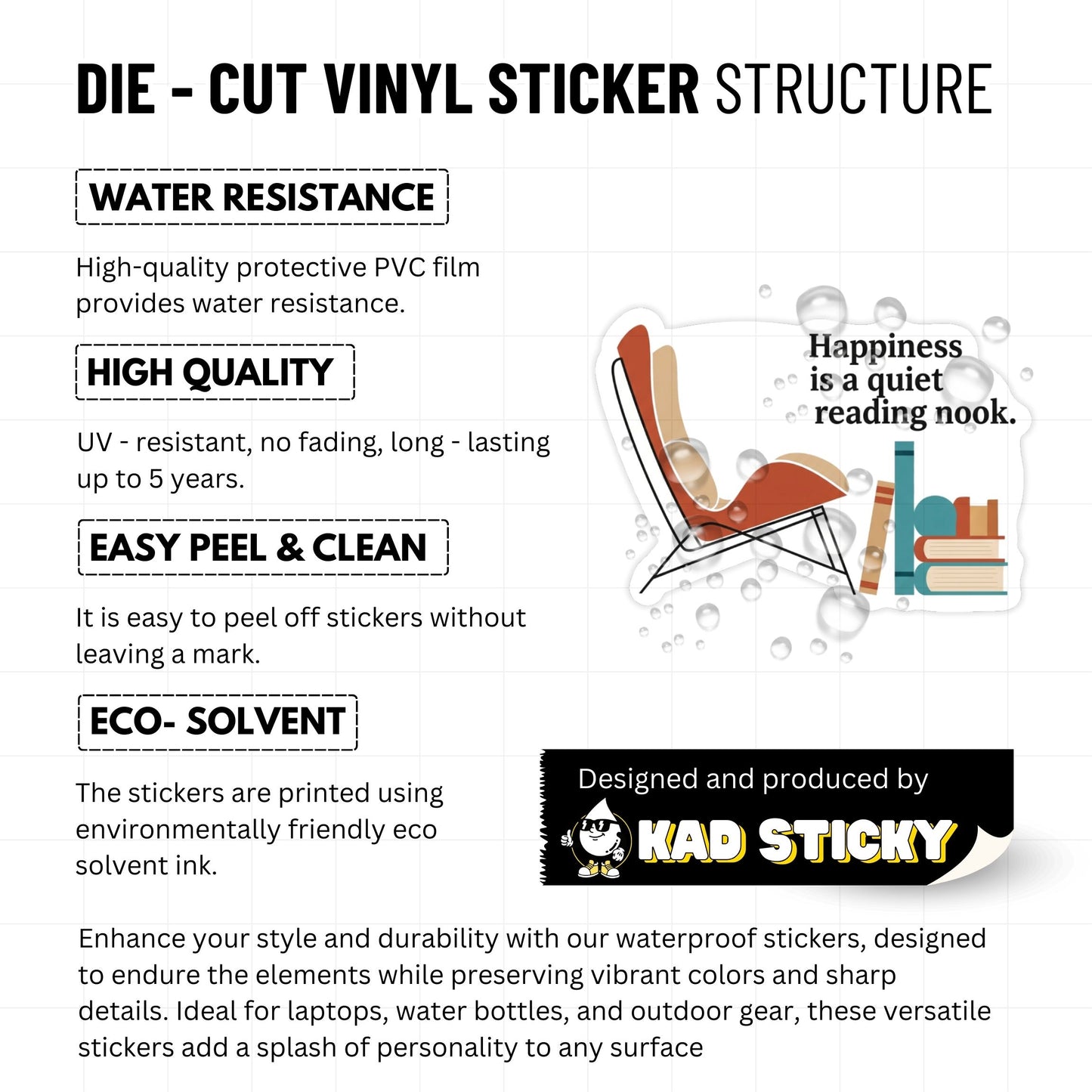 Bookish Sticker - Happiness is a Quiet Reading Nook Mid-Century