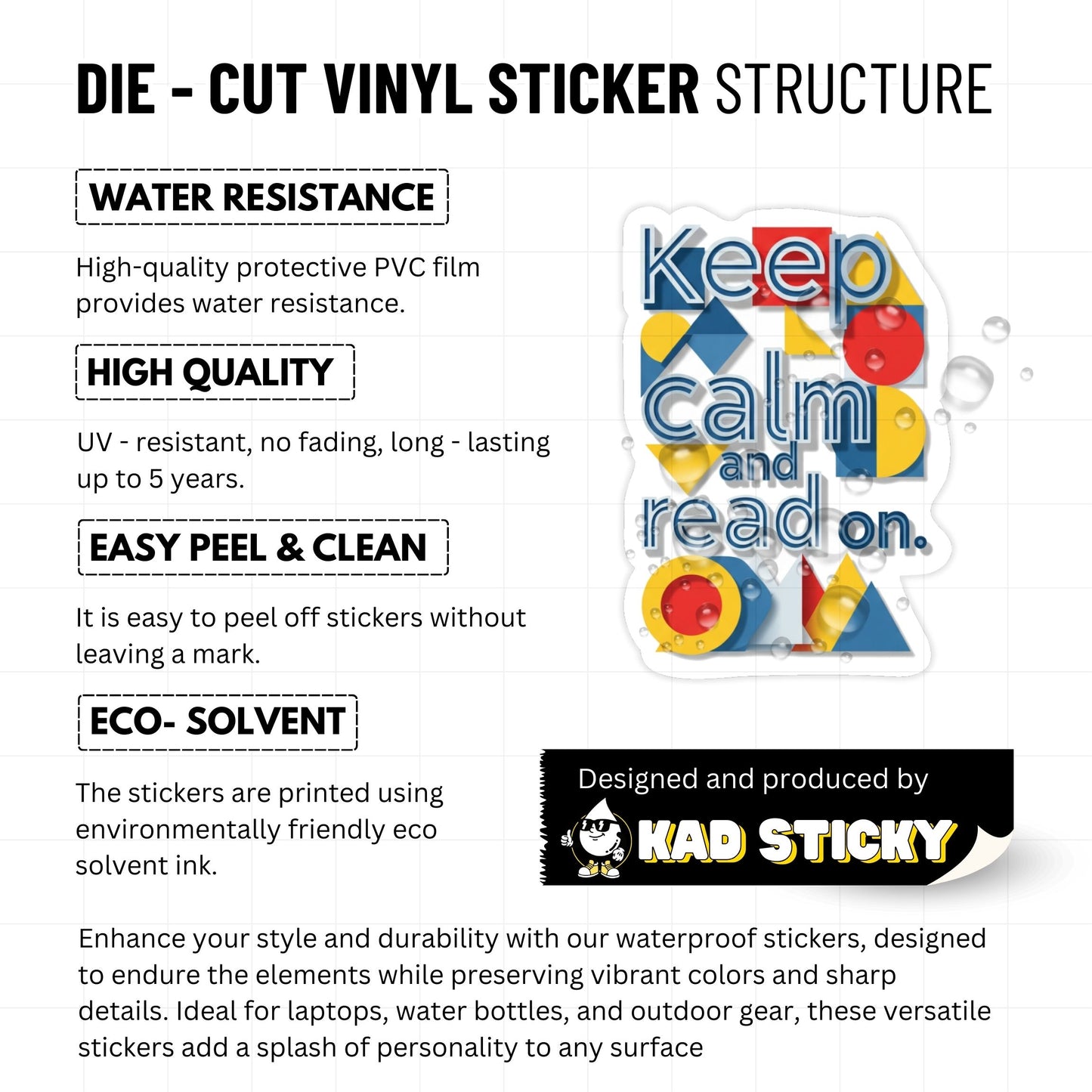 Keep Calm and Read On Book Lover Sticker - Bauhaus Style