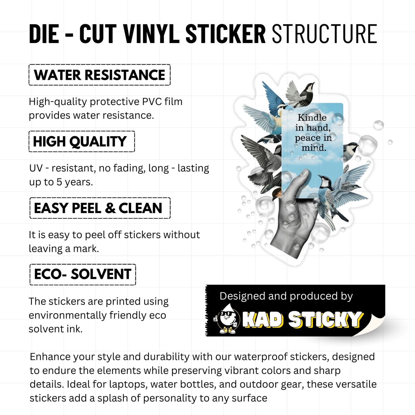 Kindle Stickers - Peace In Mind Bookish Aesthetic Vinyl Decal