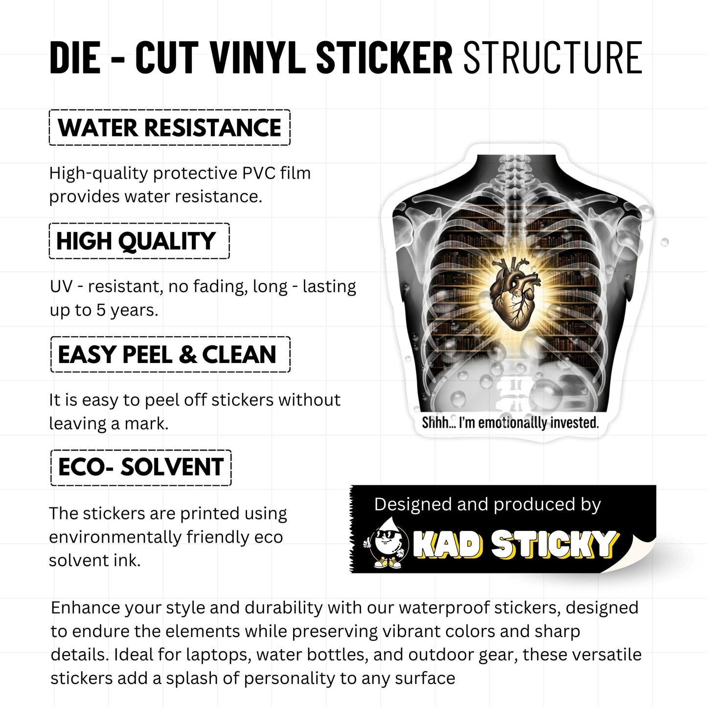 Book Lover Sticker - Shhh I'm Emotionally Invested X-Ray Decal