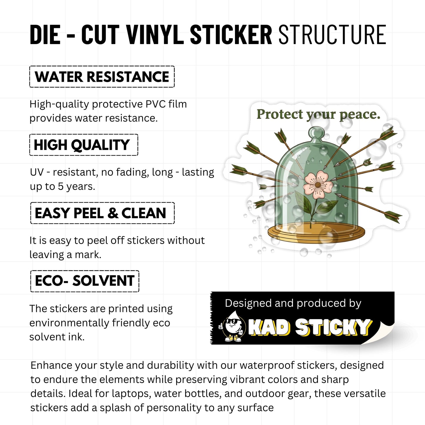 Protect Your Peace Sticker - Serene Flower Cloche Wellness Decal