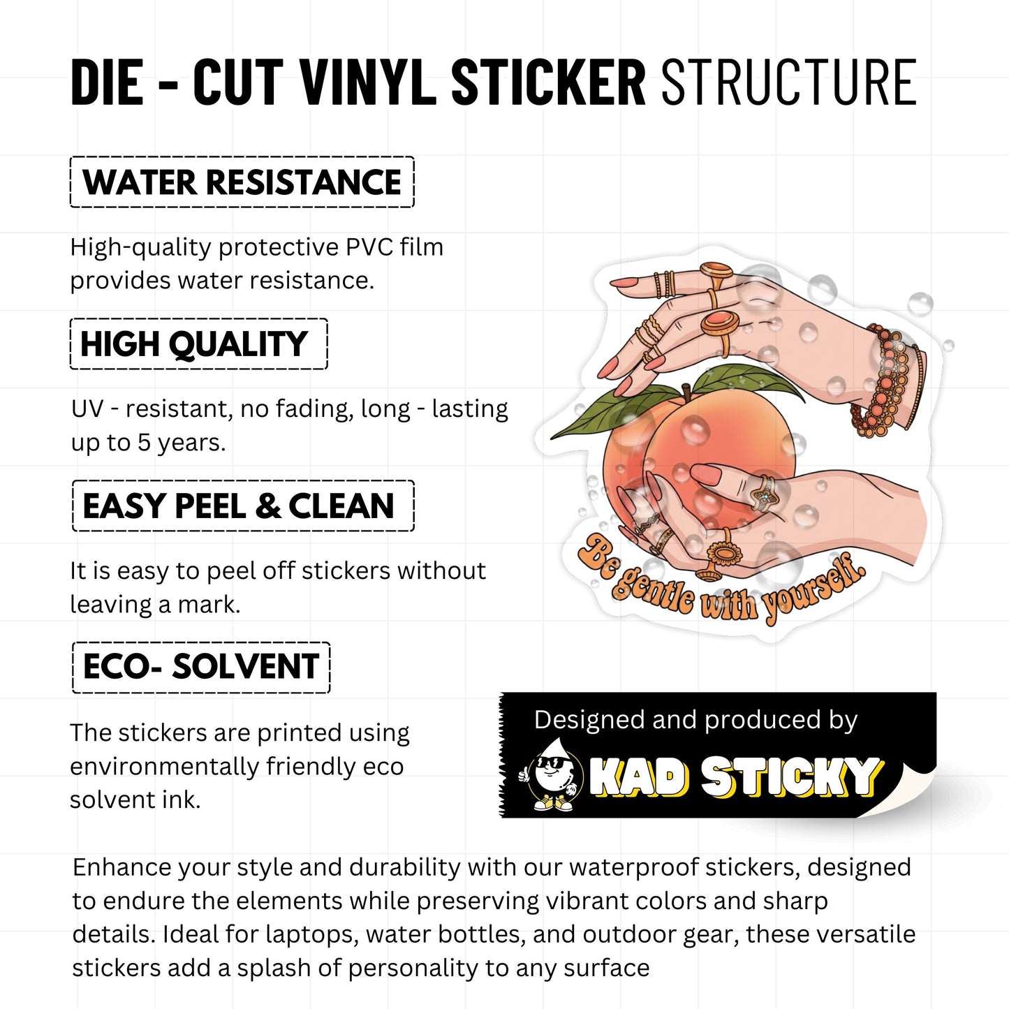 Be Gentle With Yourself Sticker - Retro Peach 70s Groovy Vinyl