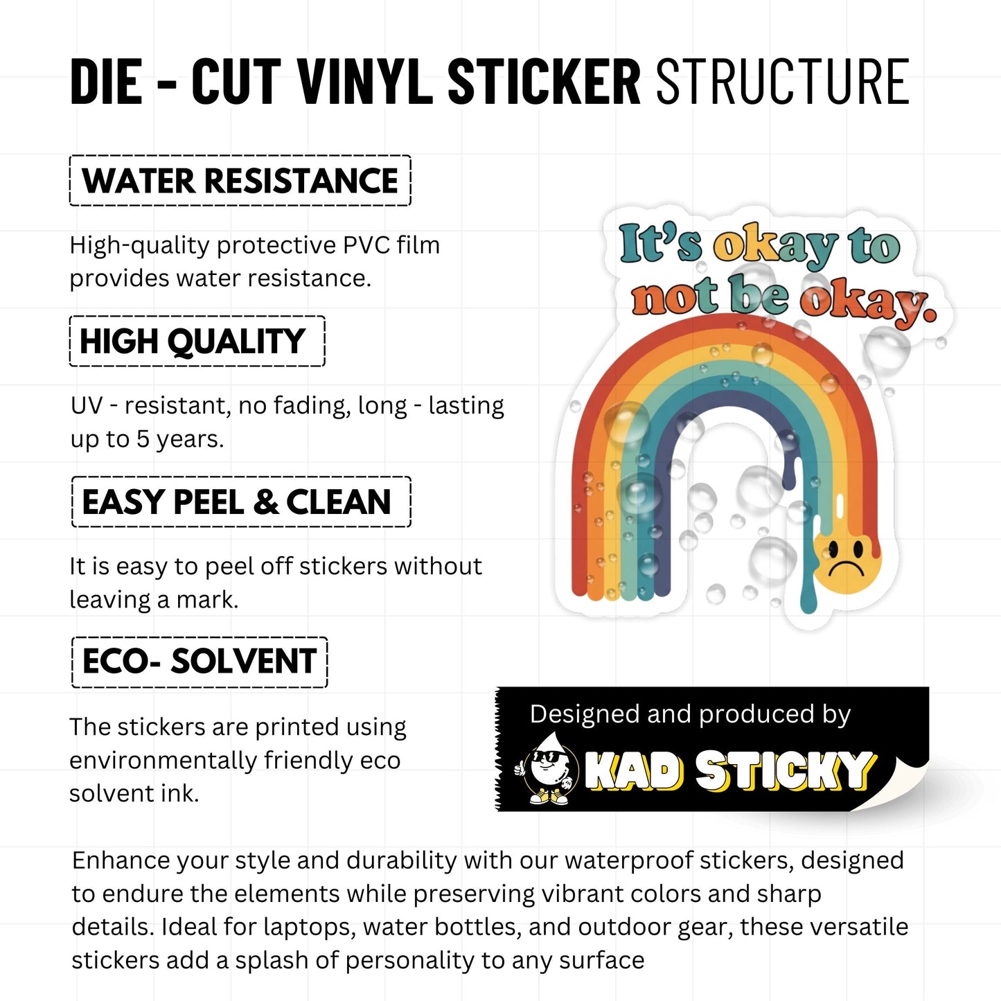 Mental Health Sticker - It’s Okay to Not Be Okay Retro Rainbow