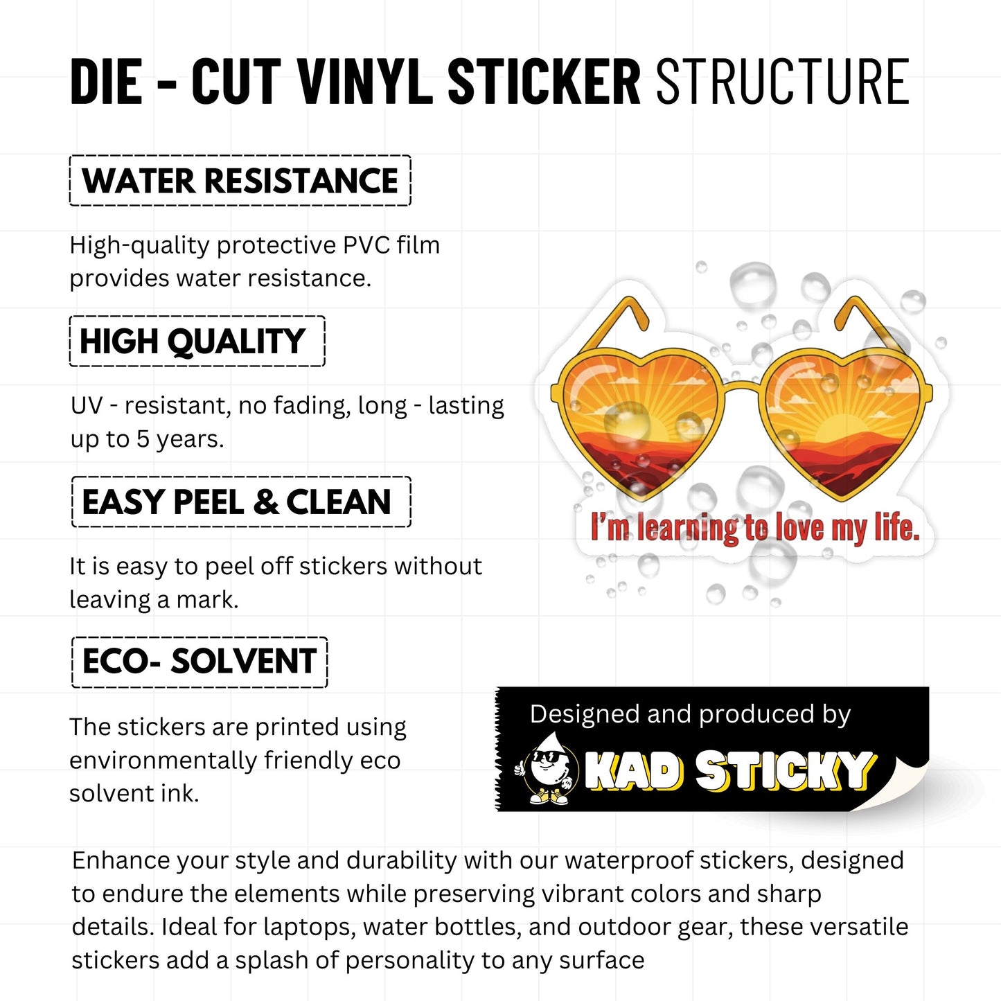 Mental Health Sticker - Learning to Love My Life Retro Heart Decal