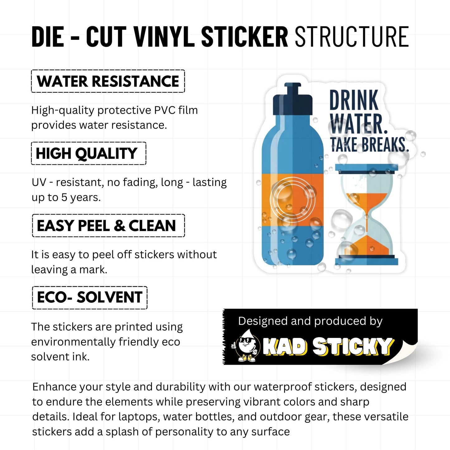 Drink Water Take Breaks Self-Care Sticker - Mid-Century Modern