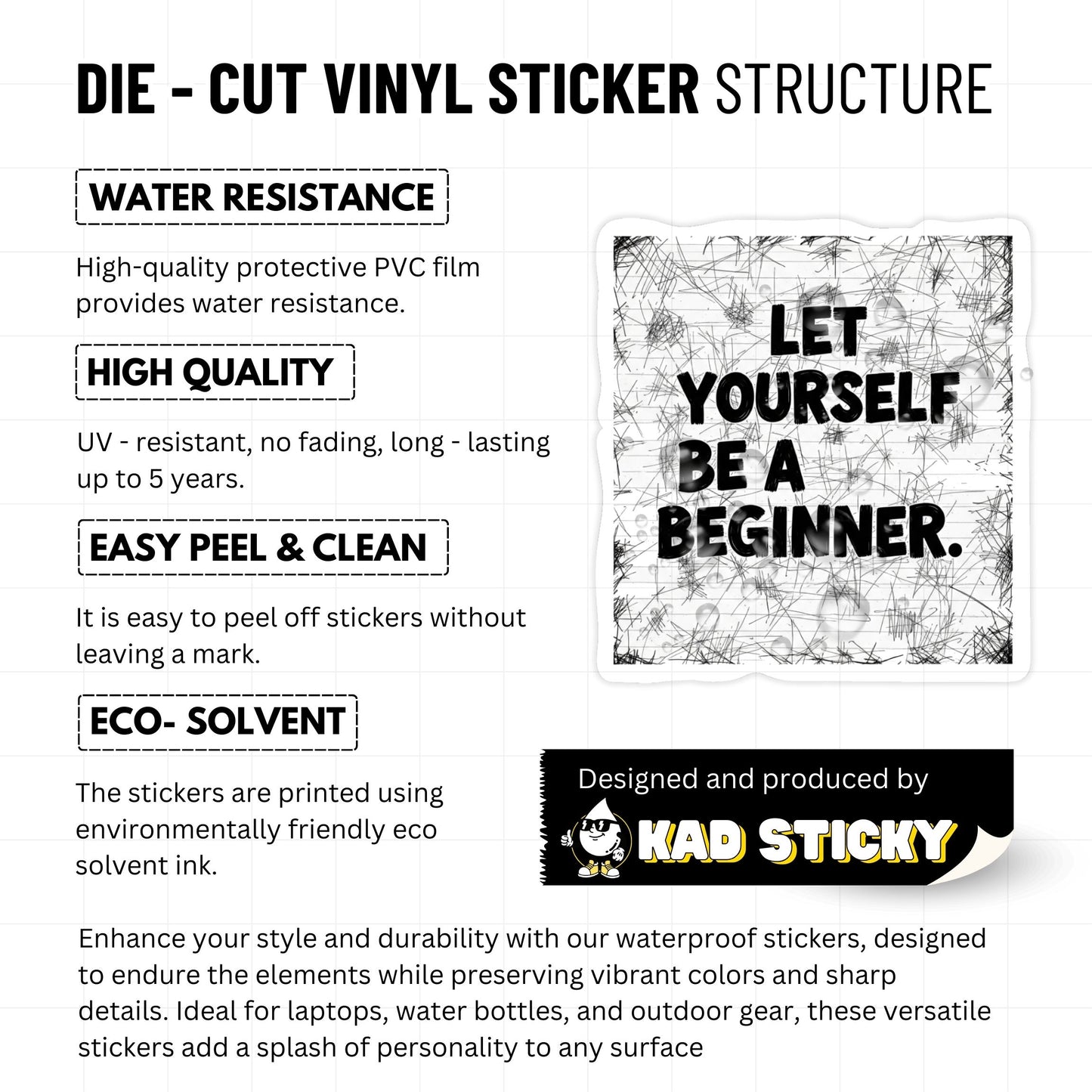 Mental Health Sticker - Let Yourself Be a Beginner - Zine Style