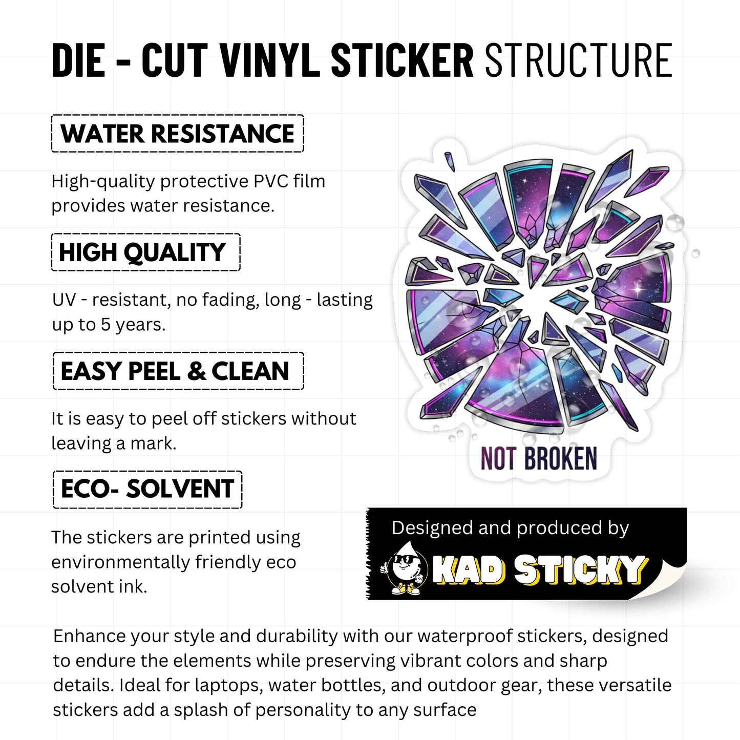 Self-Love Sticker - "Not Broken" Vaporwave Mirror Graphic