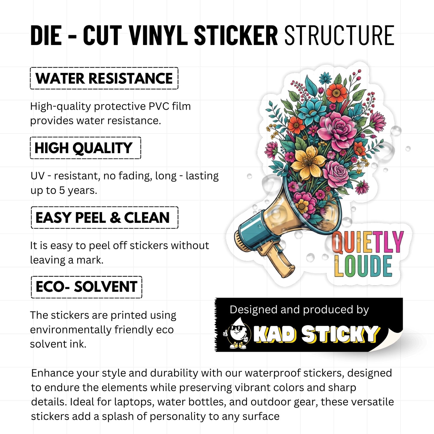 Quietly Loud Mental Health Sticker - Neon Floral Loudspeaker