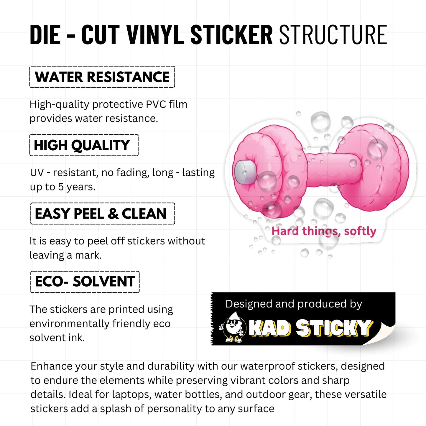 Hard Things Softly Mental Health Sticker - Soft Strength Barbell