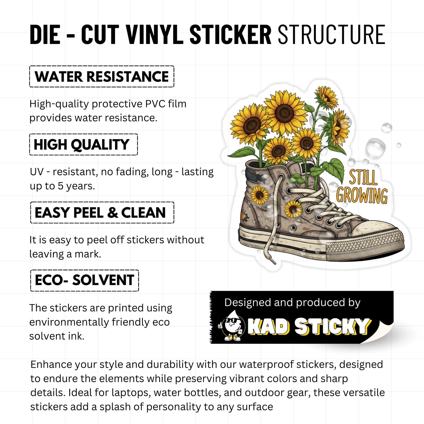 Still Growing Mental Health Sticker - Floral Sneaker Vinyl Decal