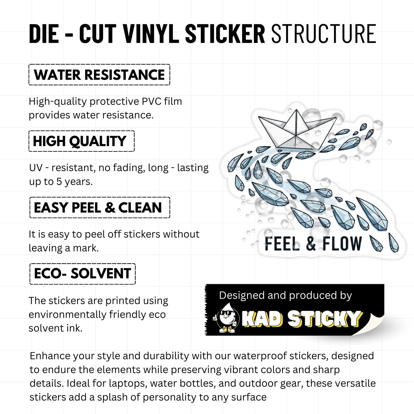 Mental Health Sticker - Feel & Flow Paper Boat Matte Vinyl