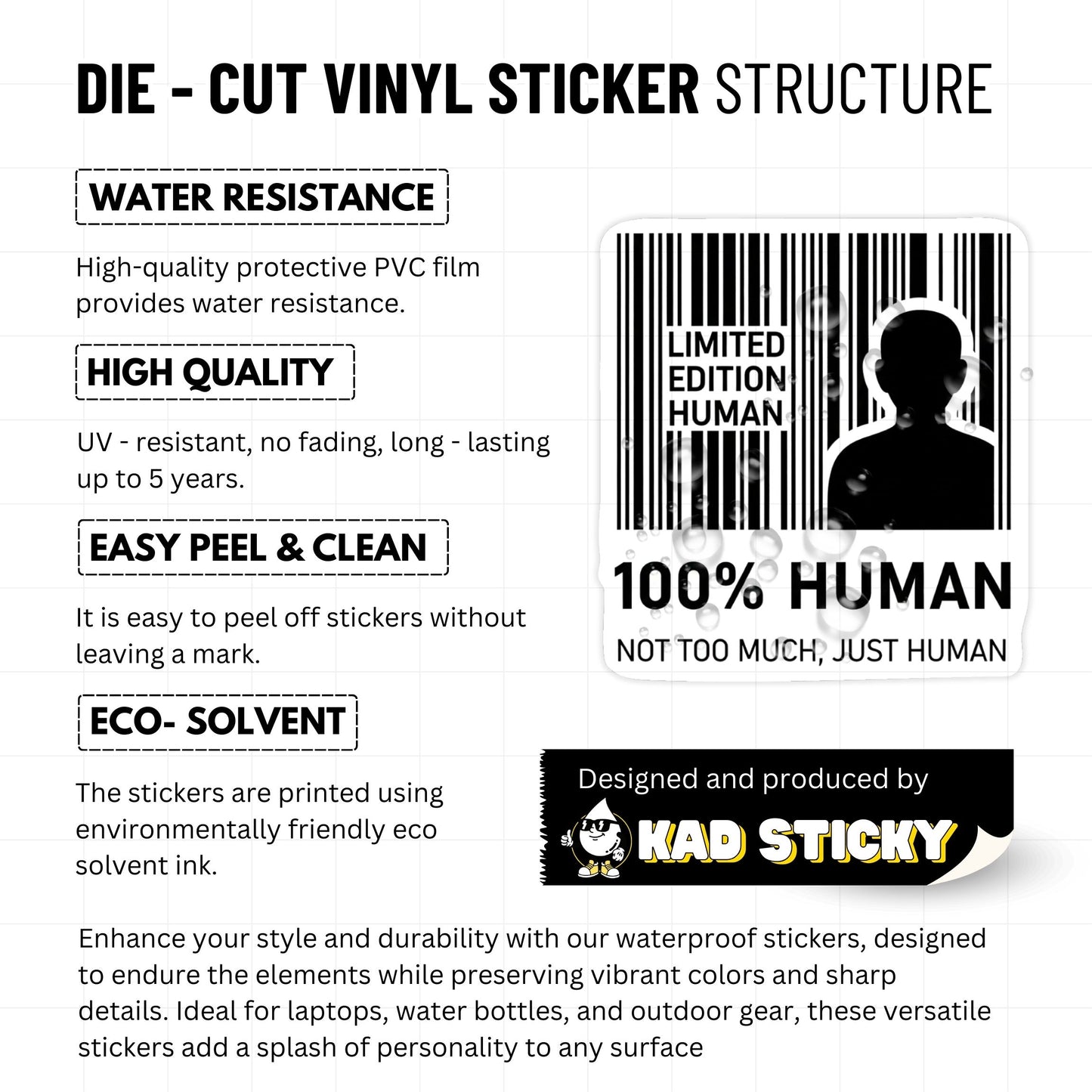 100% Human Barcode Mental Health Sticker - Minimalist Wellness Vinyl