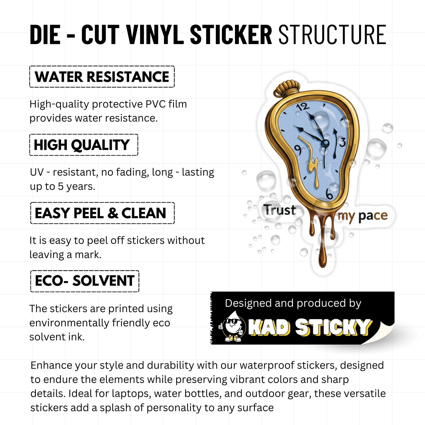 Mental Health Sticker - Trust My Pace Melting Clock Vinyl Decal