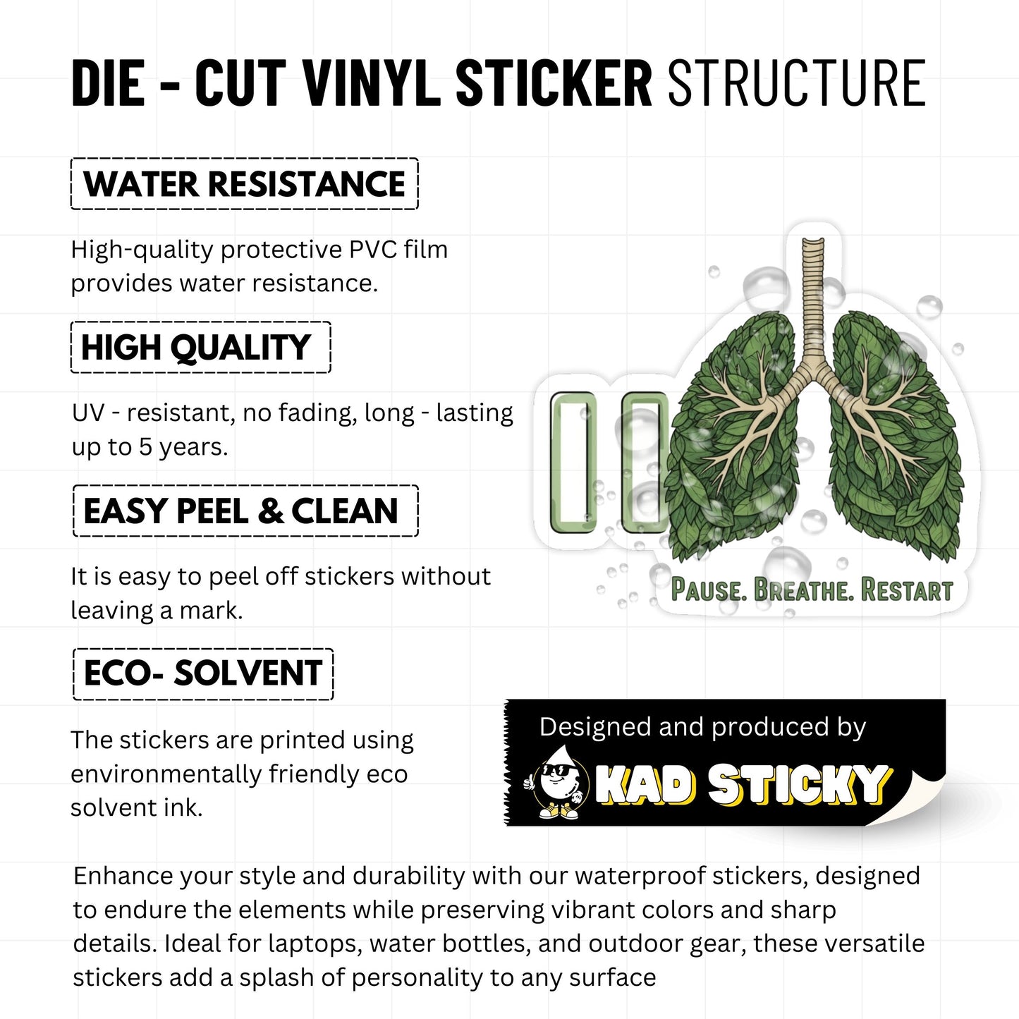 Mental Health Sticker - Pause Breathe Restart Retro Wellness Decal