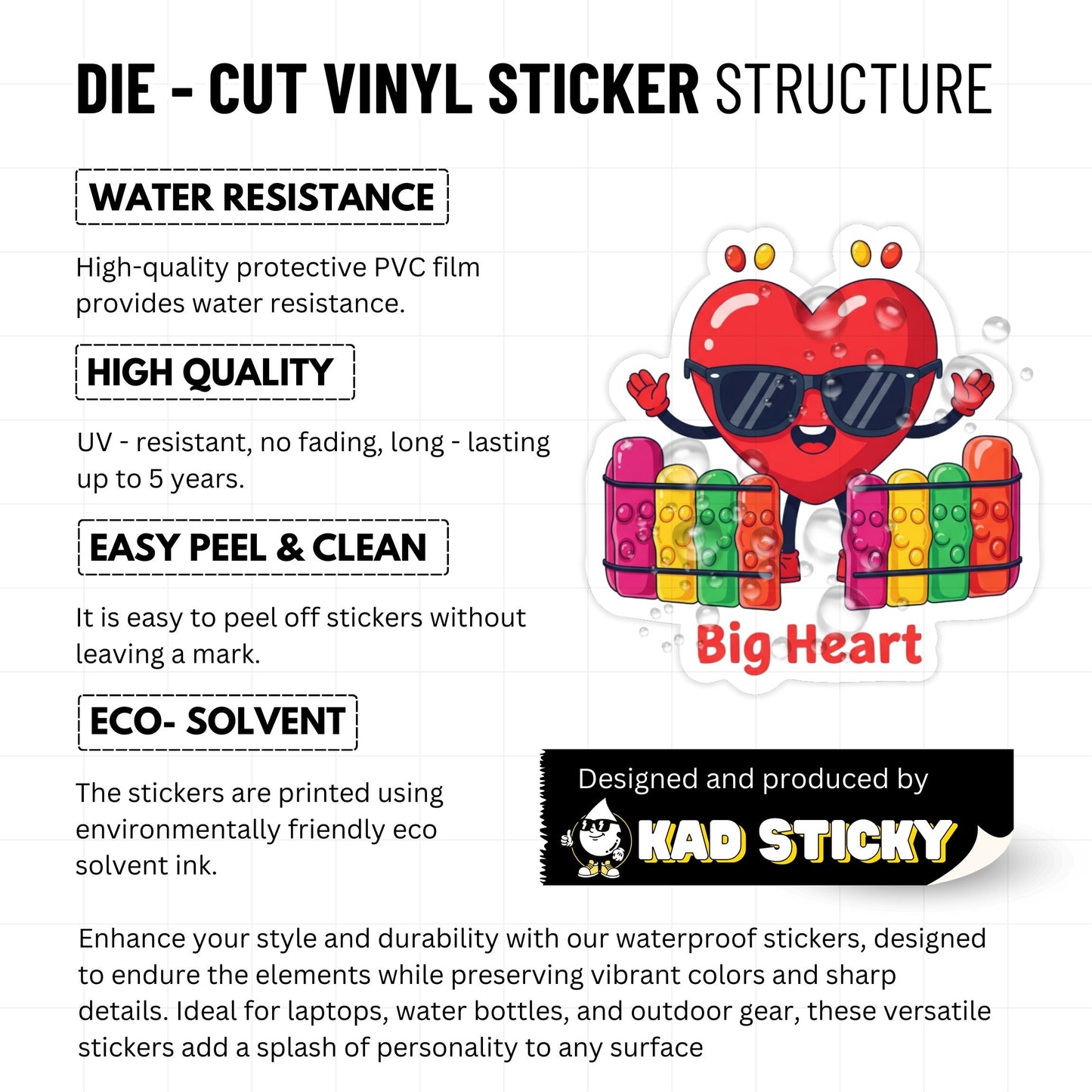 Mental Health Sticker - Big Heart Boundaries Fun Vinyl Decal