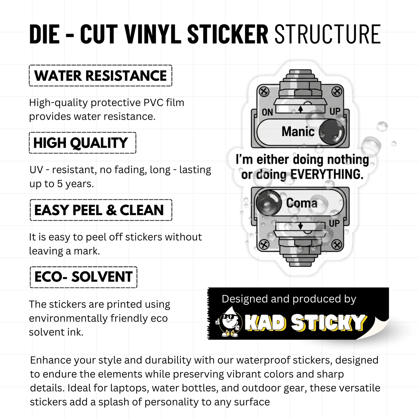 ADHD Light Switch Sticker - "0 or 100" Nothing or Everything Humor