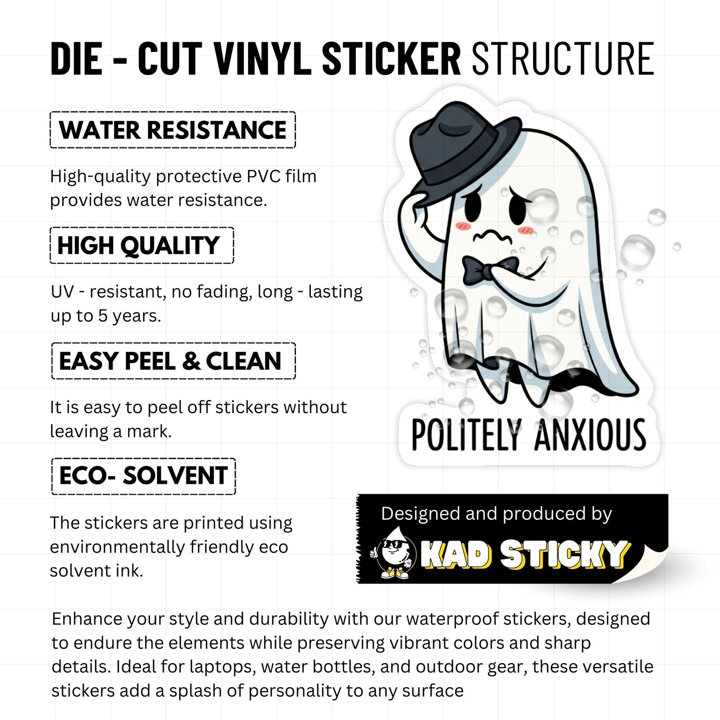 Politely Anxious Ghost Sticker - Social Anxiety Vinyl Decal