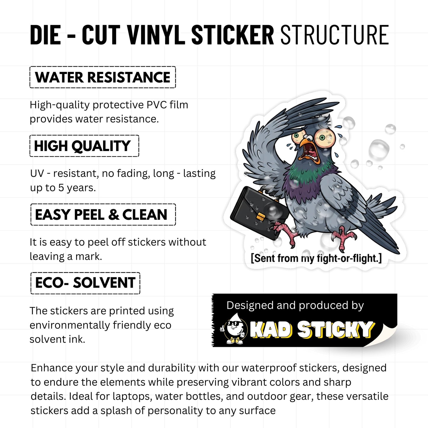 Funny Office Sticker - Sent From My Fight or Flight Pigeon Decal