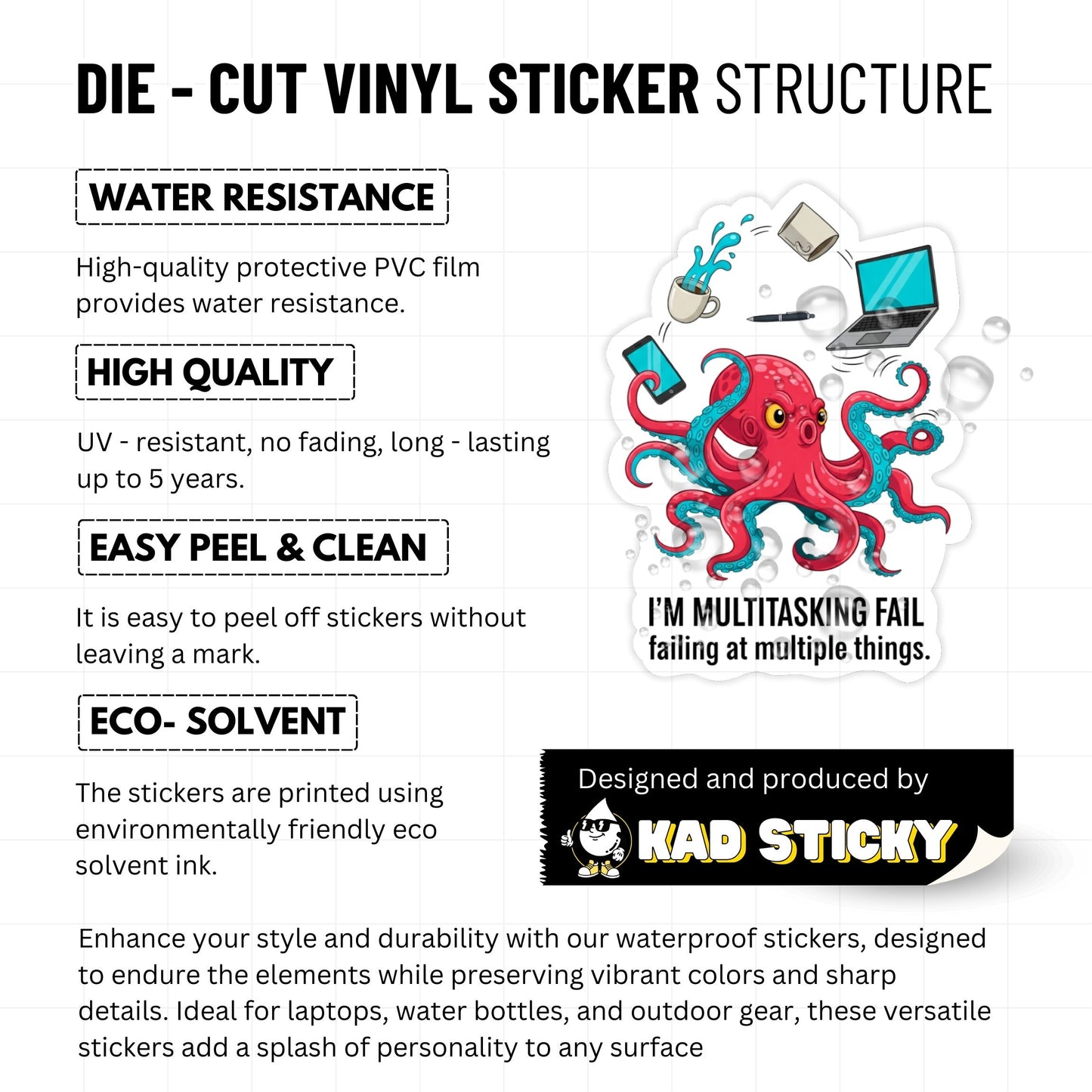 Multitasking Fail Octopus Work Meme Sticker - Funny Laptop Decal