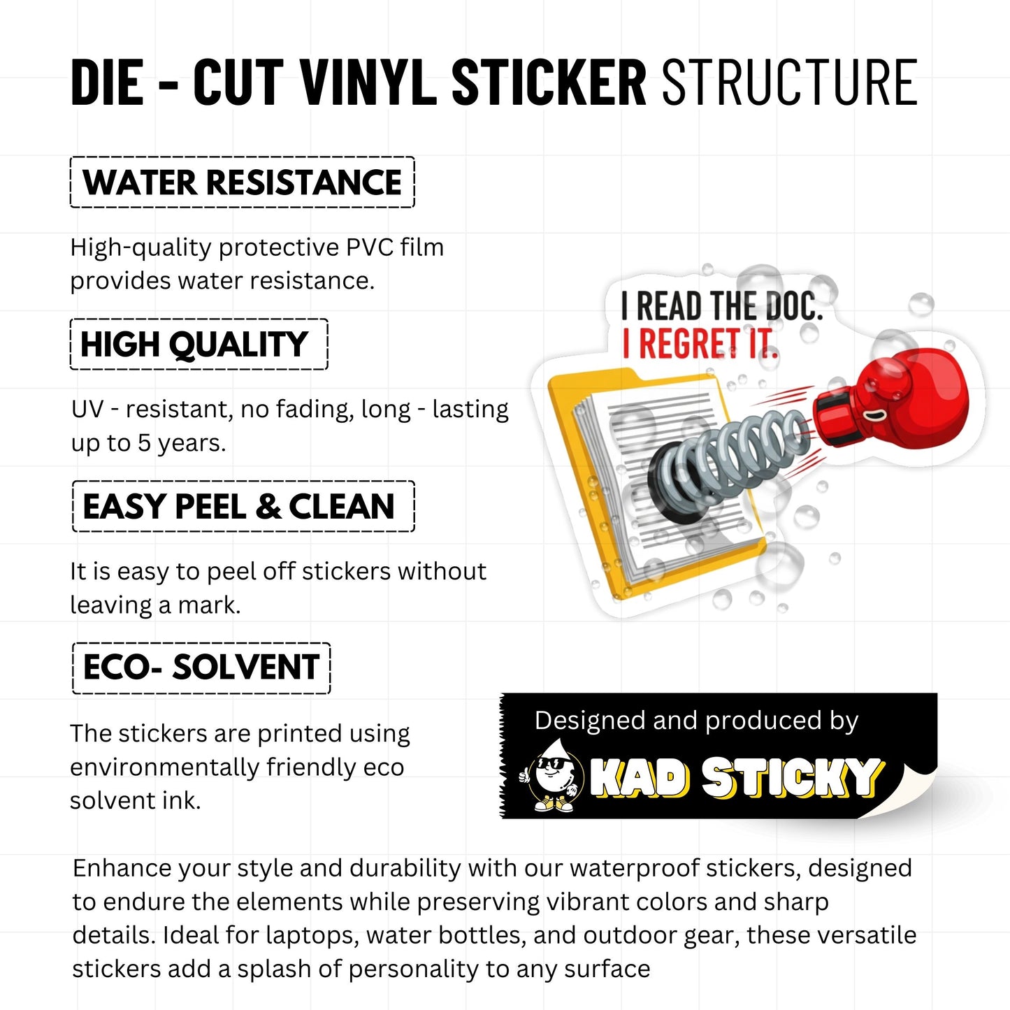 Funny Work Sticker - I Read The Doc Instant Regret Laptop Decal