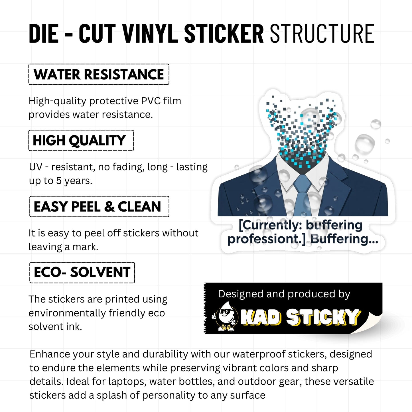 Funny Office Sticker - Currently Buffering Professionalism Pixel Art