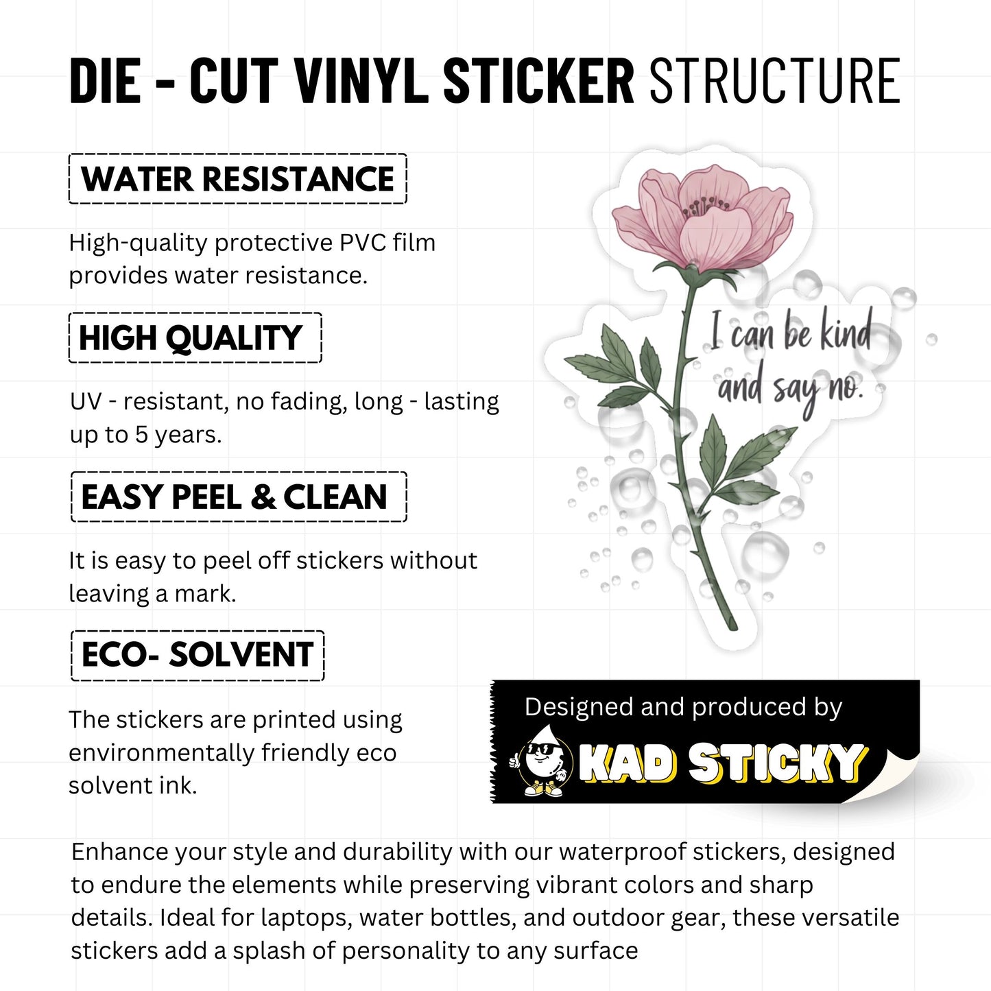 Kind and Say No Boundary Sticker - Floral Gentle Strength Decal