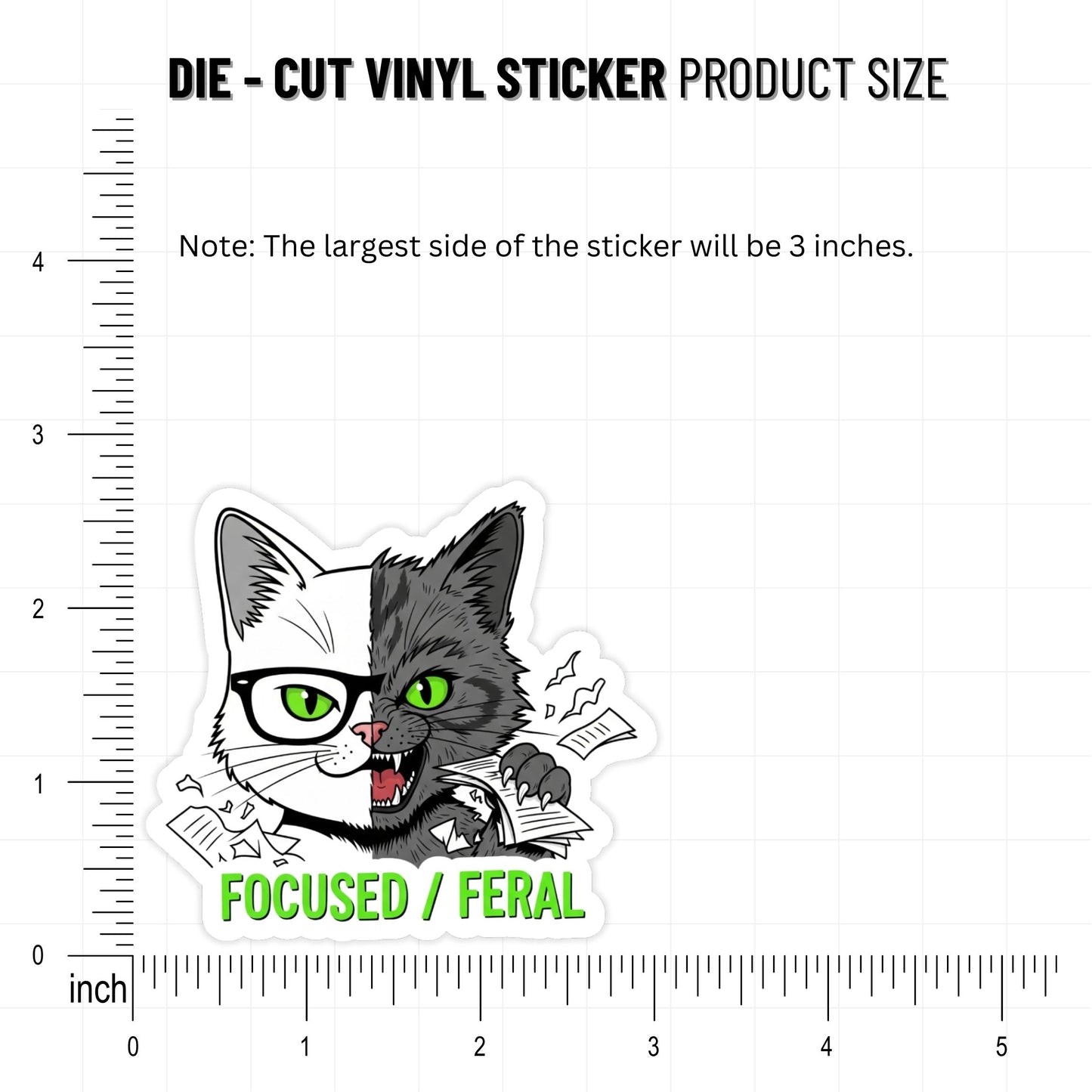 Sarcastic Cat Sticker - Focused and Feral Mood Vinyl Decal