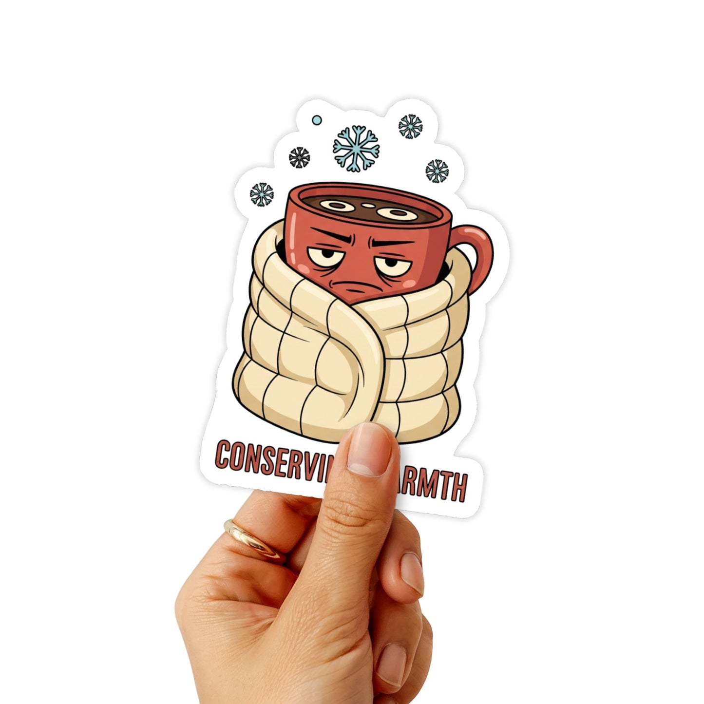 Conserving Warmth Sarcastic Winter Sticker - Funny Cocoa Mug Decal