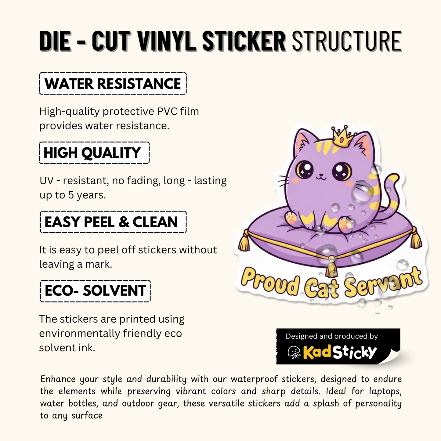 3PCs Proud Cat Servant Sticker | Funny Cat Mom Gift | Royal Vinyl Decal