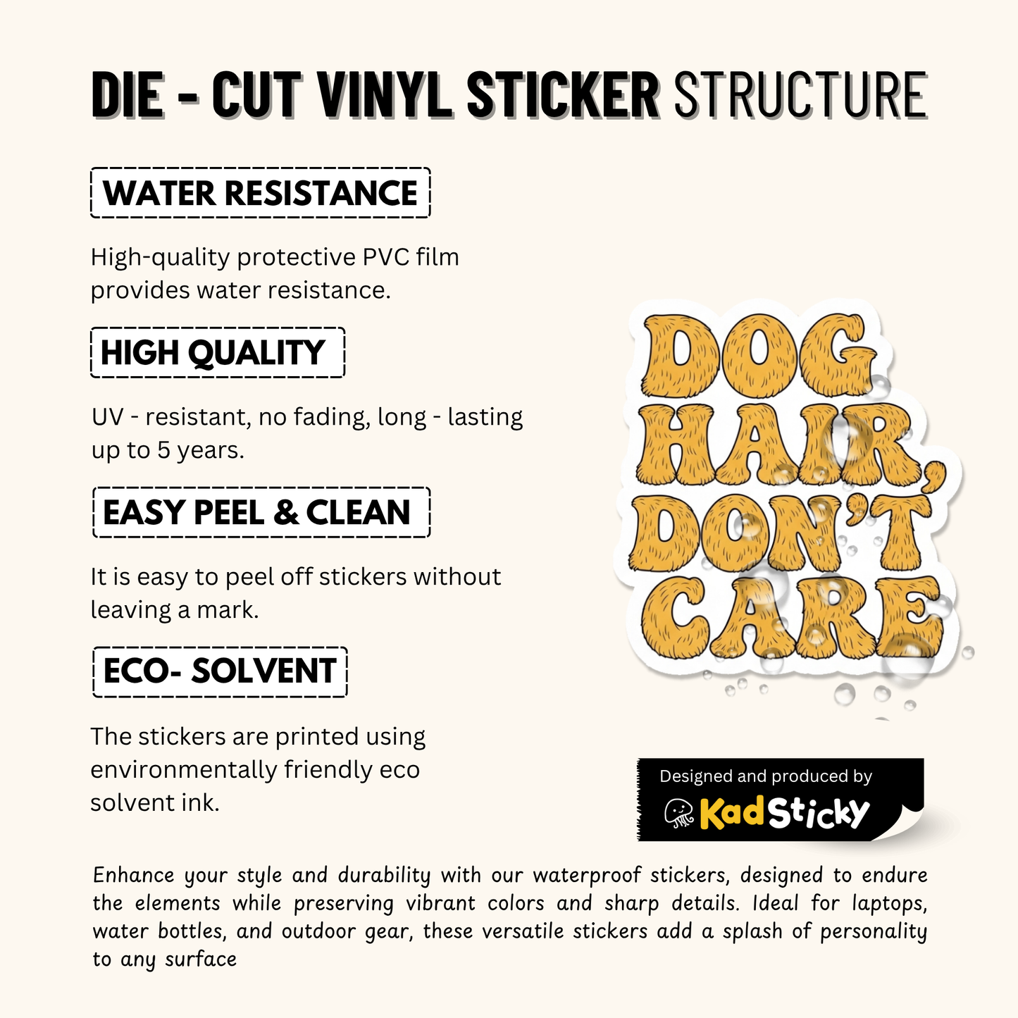 3PCs Dog Hair Dont Care Sticker | Funny Dog Lover Gift Vinyl Decal