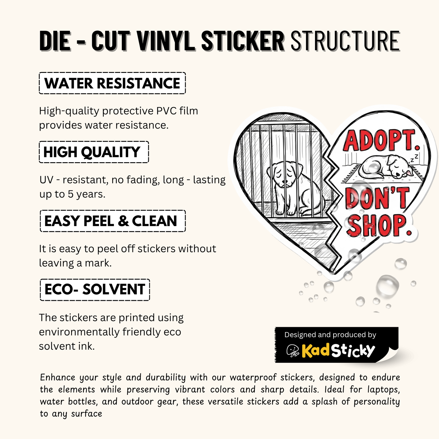 3PCs Adopt Don't Shop Sticker | Pet Rescue Vinyl Decal for Cat Dog Mom