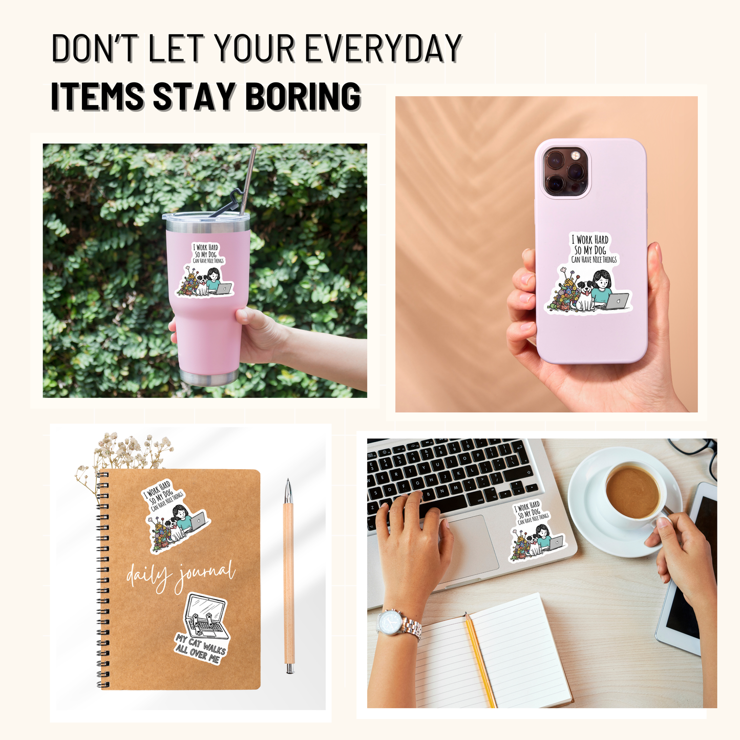 3PCs Work Hard So My Dog Sticker | Funny Dog Lover Vinyl Decal