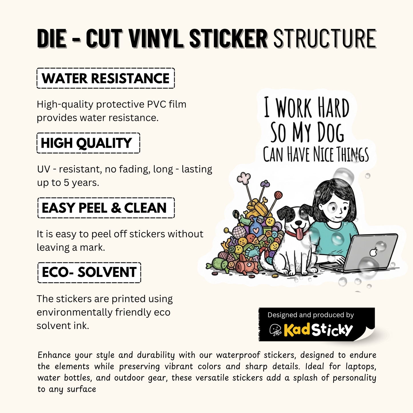3PCs Work Hard So My Dog Sticker | Funny Dog Lover Vinyl Decal