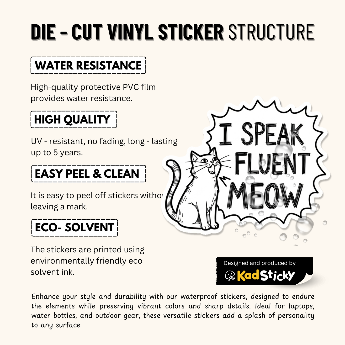 3PCs I Speak Fluent Meow Sticker | Funny Cat Decal for Cat Lovers
