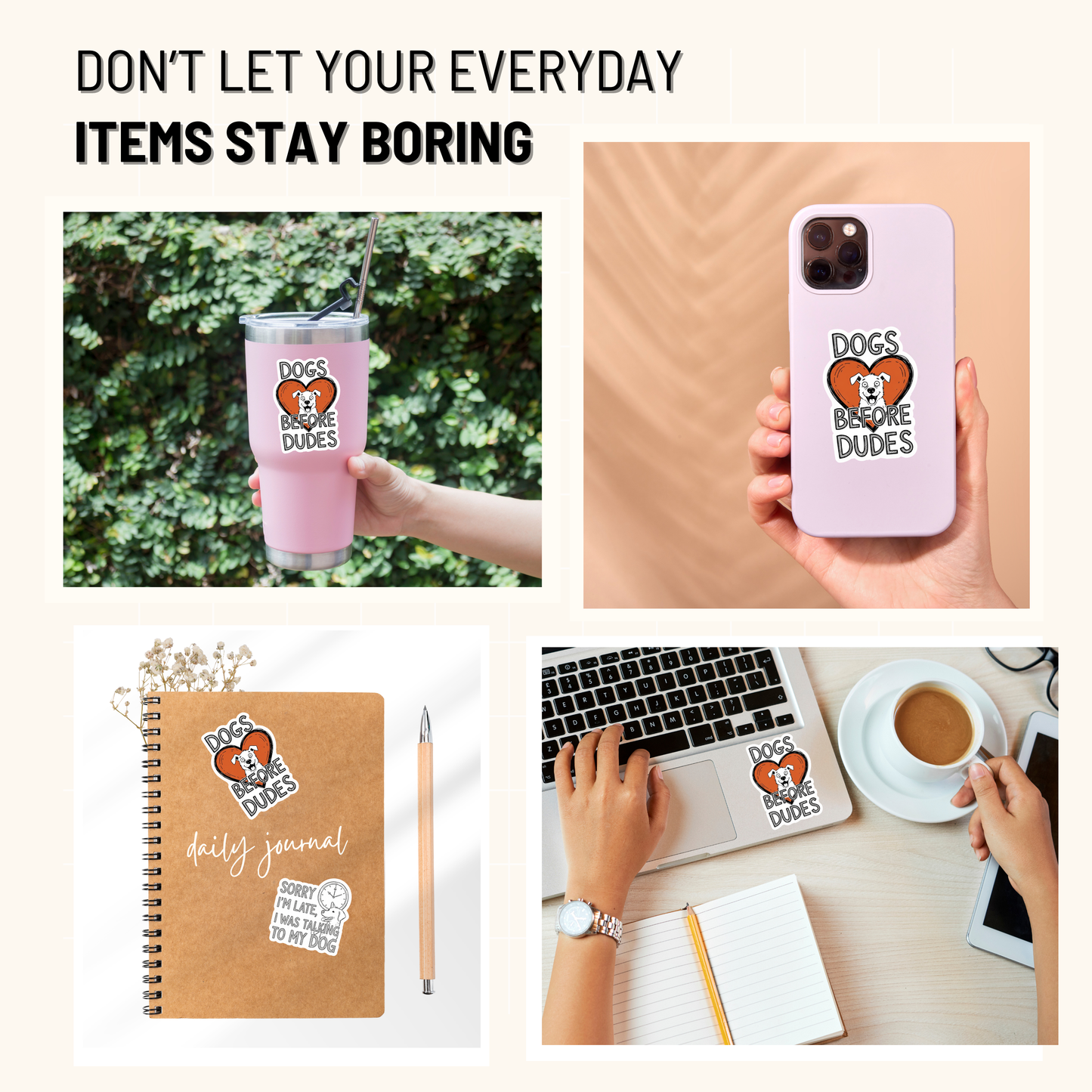 3PCs Dogs Before Dudes Sticker Funny Dog Mom Waterproof Vinyl Decal