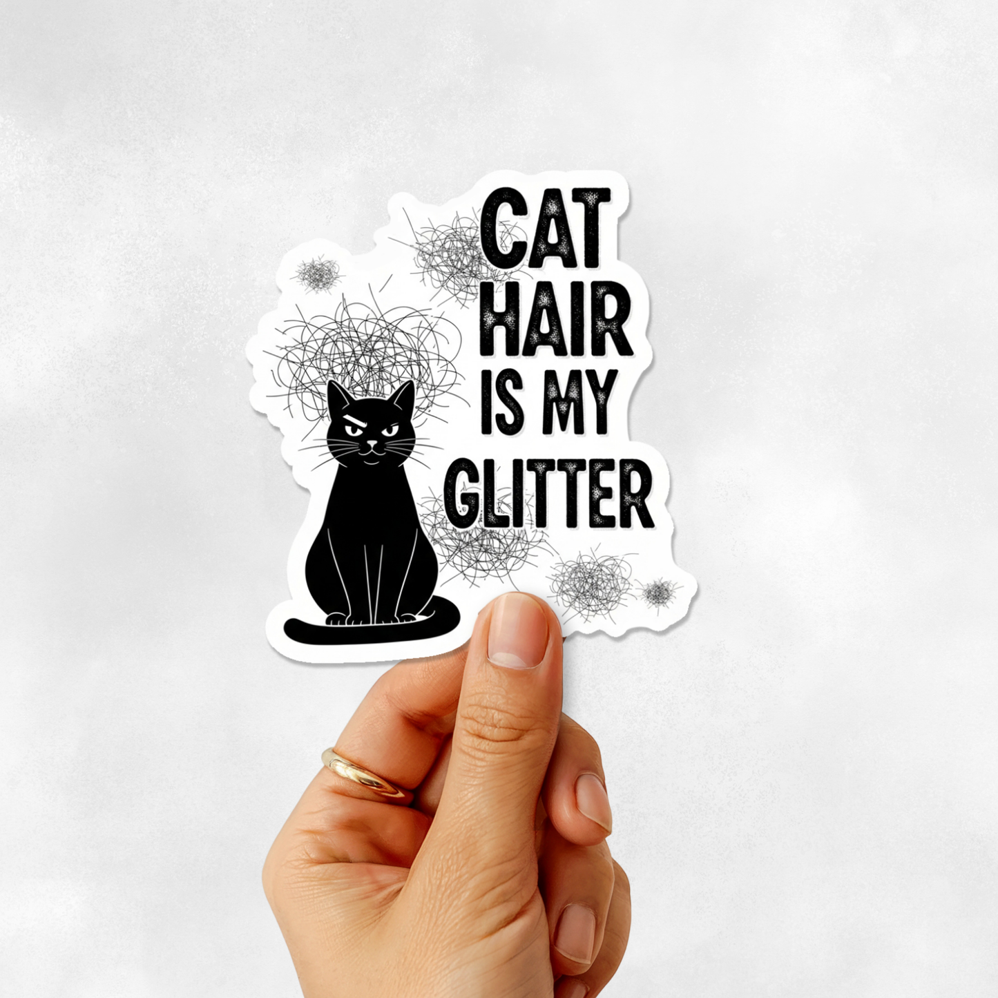 3PCs Cat Hair Glitter Sticker | Funny Cat Mom Gift | Vinyl Decal
