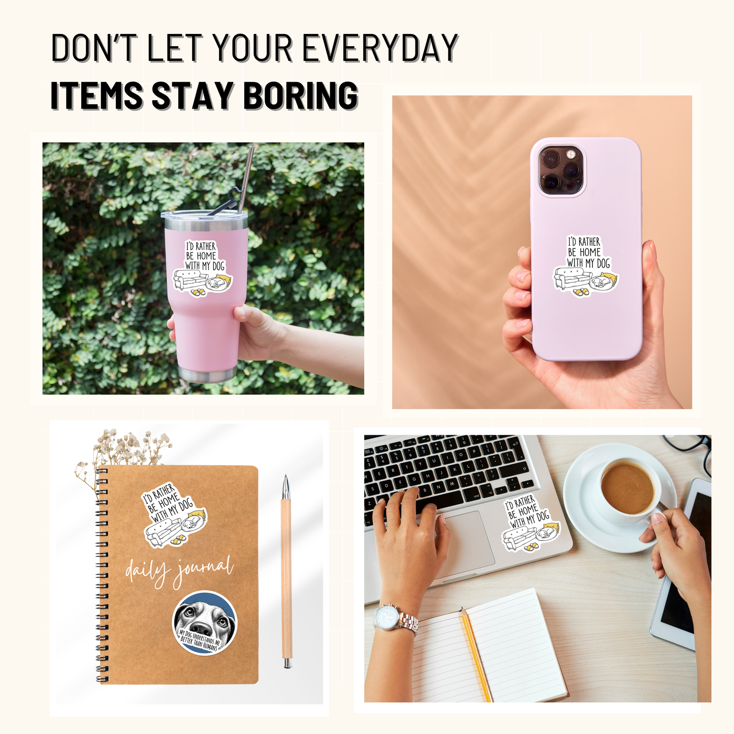 3PCs I'd Rather Be Home With My Dog Sticker | Funny Dog Lover Gift