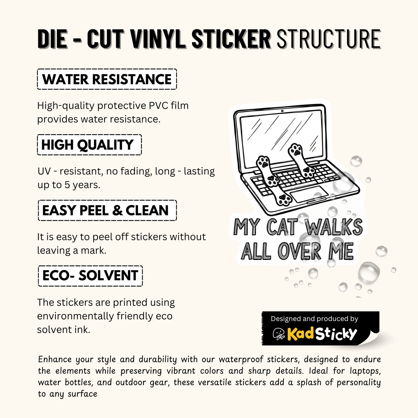 3PCs My Cat Walks On Me Sticker | Funny Vinyl Decal for Cat Lovers