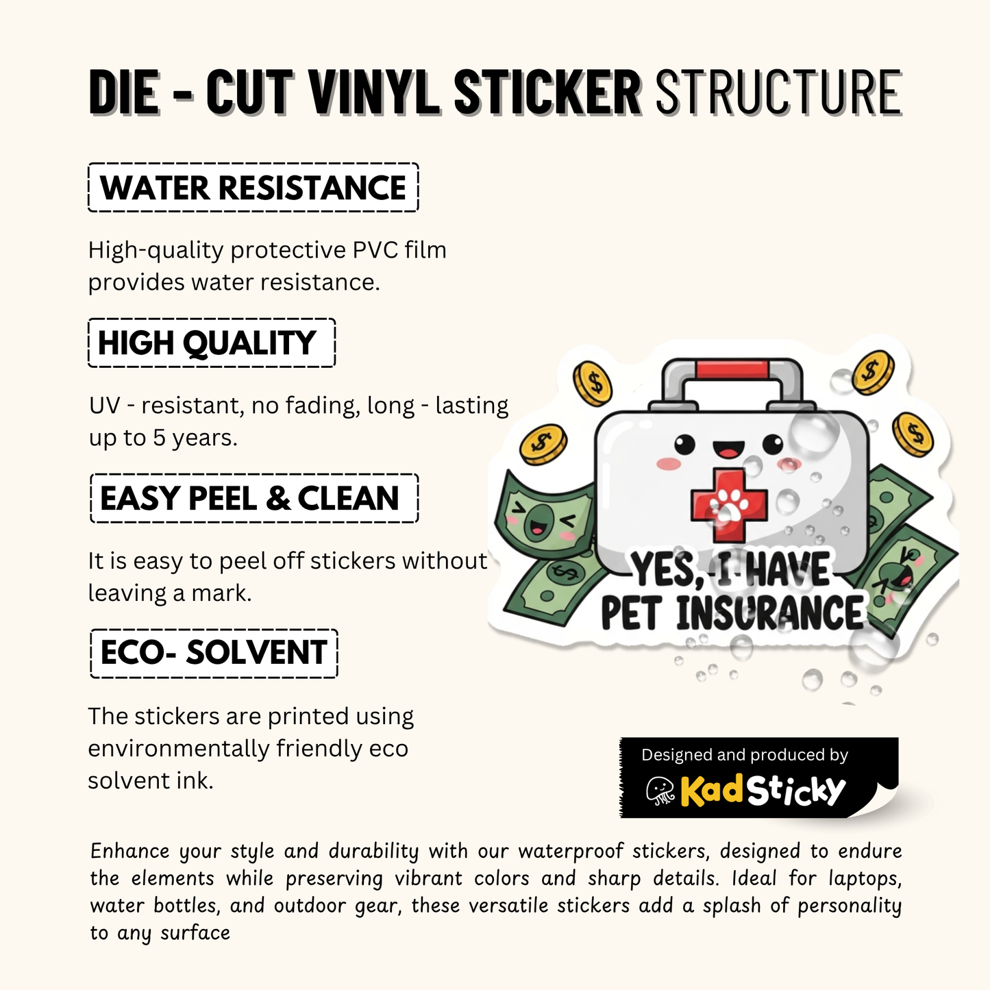 3PCs Funny Pet Insurance Sticker for Cat Dog Mom, Vinyl Decal