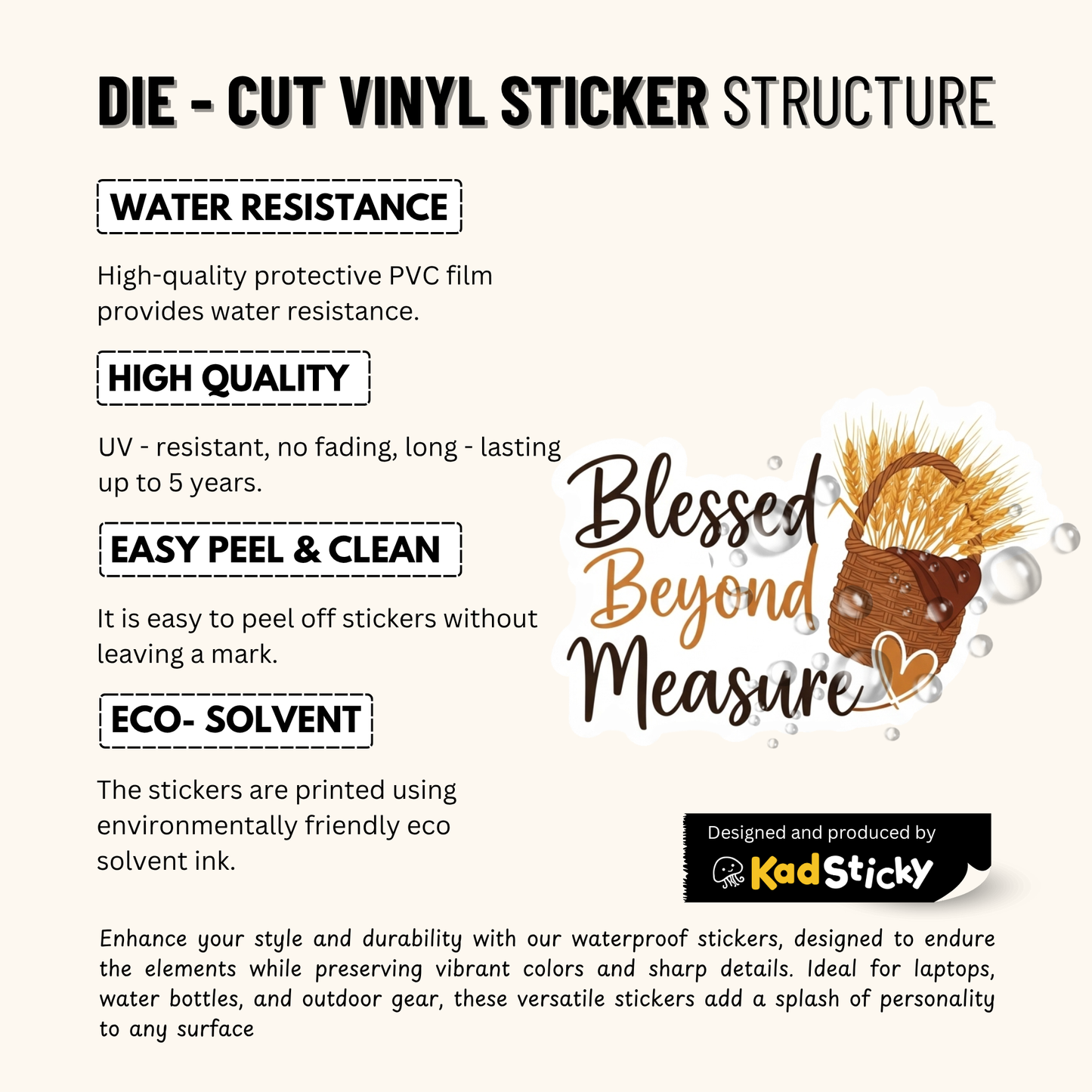 3PCs Blessed Beyond Measure Sticker | Christian Faith Vinyl Decal