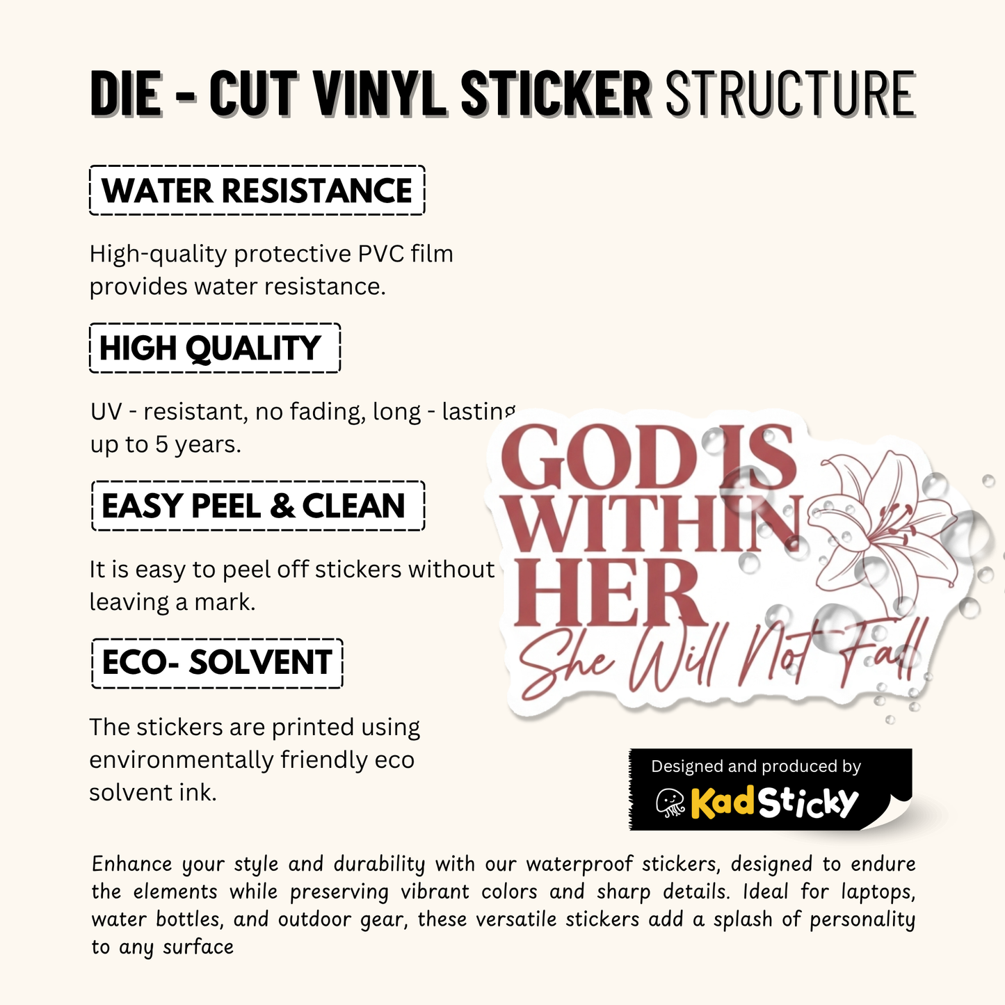 3PCs God is Within Her Sticker | Floral Christian Vinyl Decal for Women