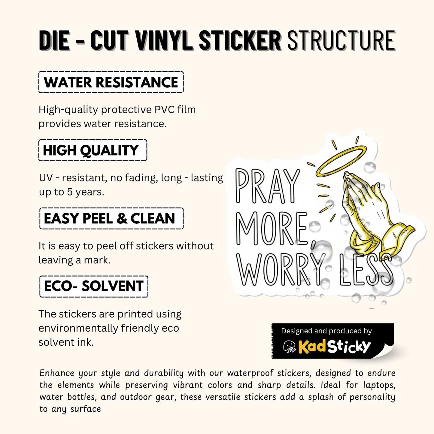 3PCs Pray More Worry Less Sticker | Christian Faith Vinyl Decal