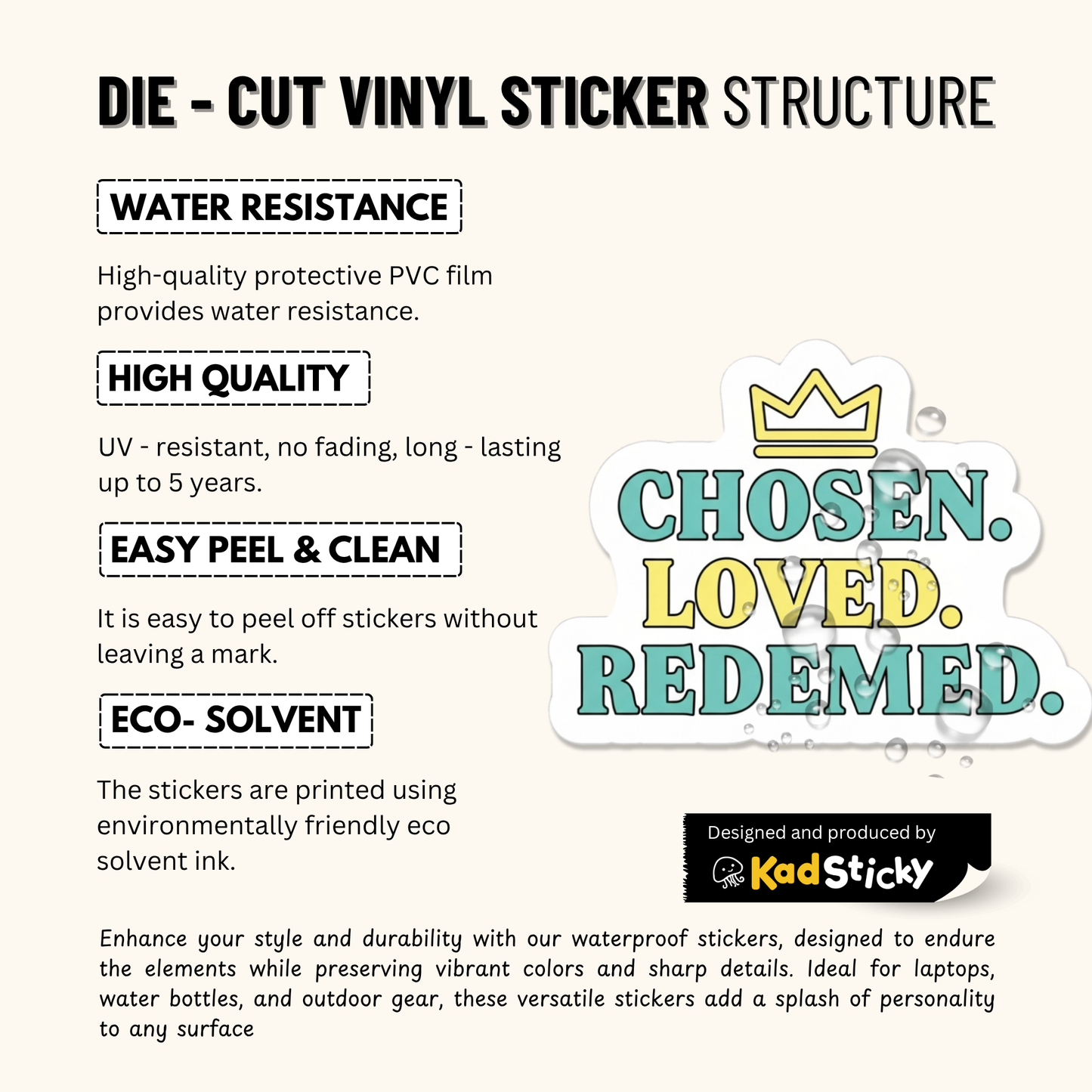 3PCs Chosen Loved Redeemed Sticker | Christian Faith Vinyl Decal
