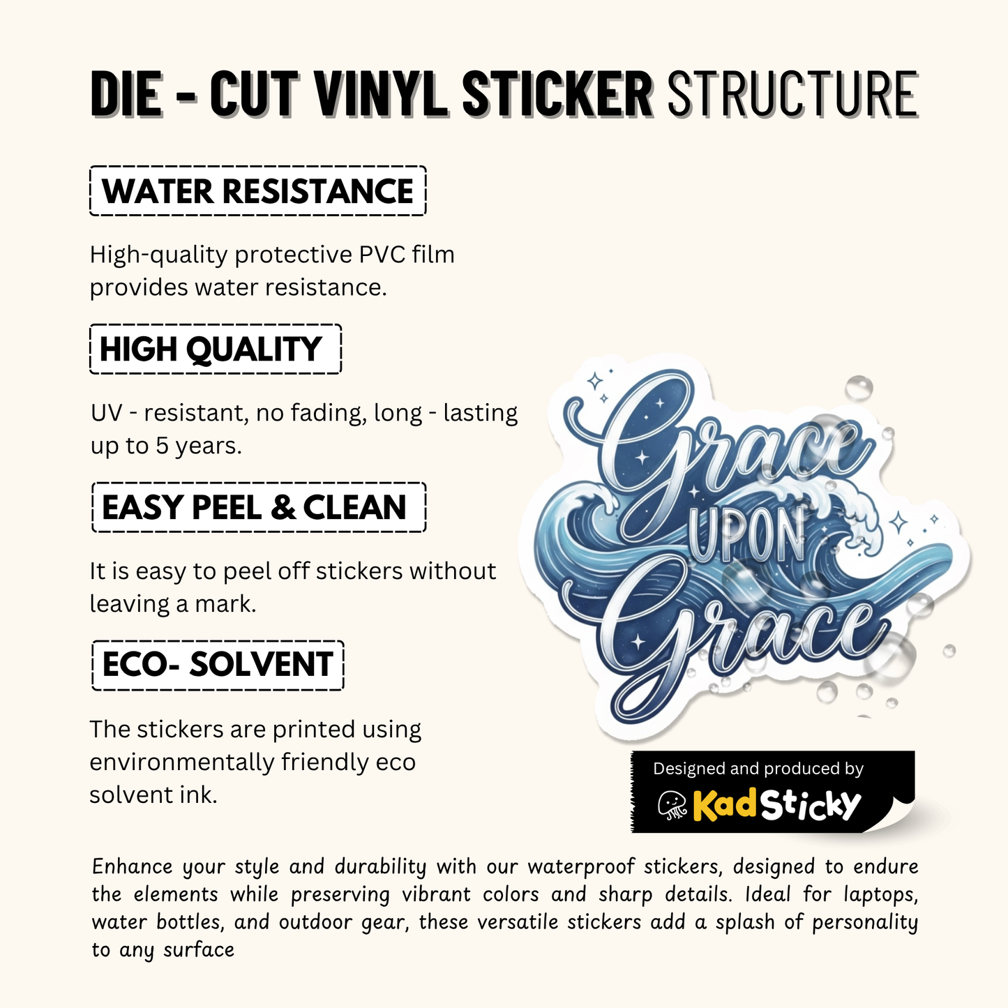 3PCs Grace Upon Grace Sticker | Christian Wavy Vinyl Decal for Women