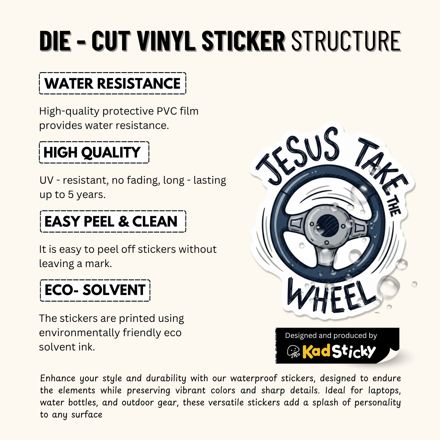 3PCs Jesus Take the Wheel Vinyl Decal Funny Christian Faith Sticker
