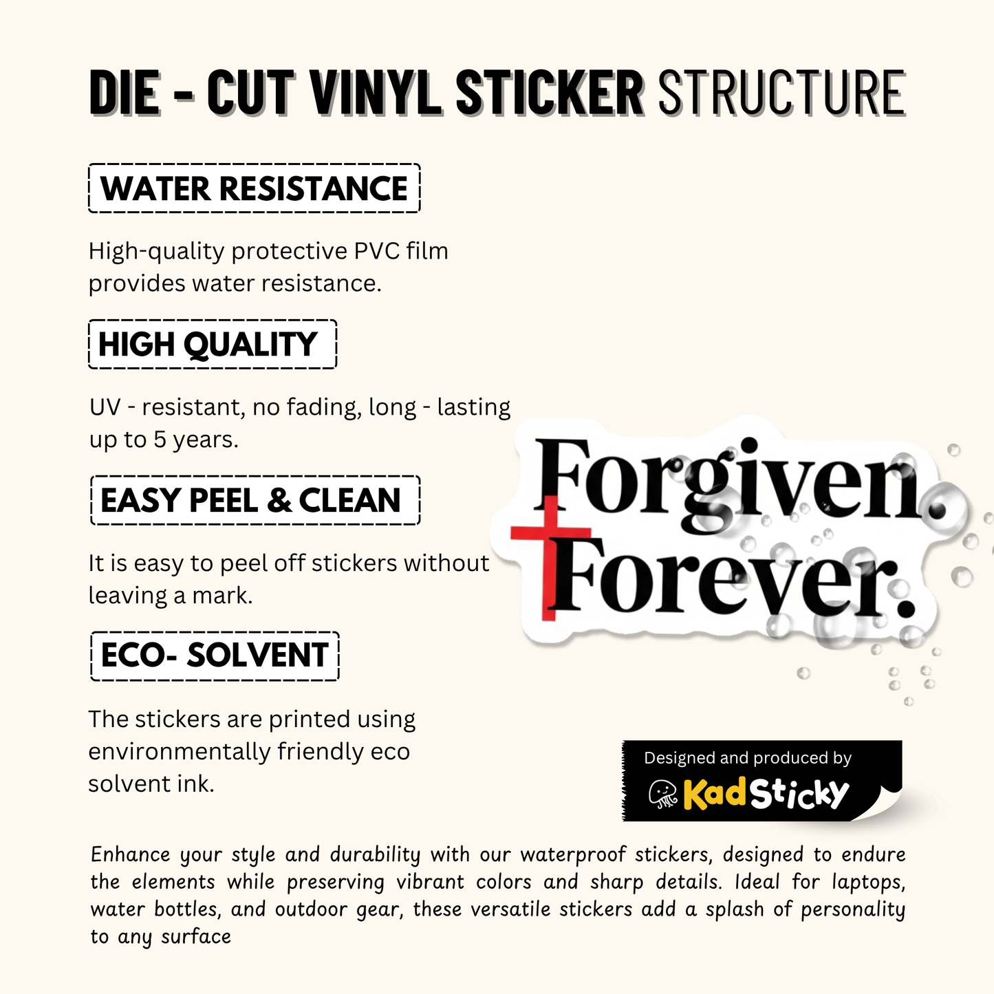 3PCs Forgiven Forever Cross Sticker | Christian Faith Vinyl Decal