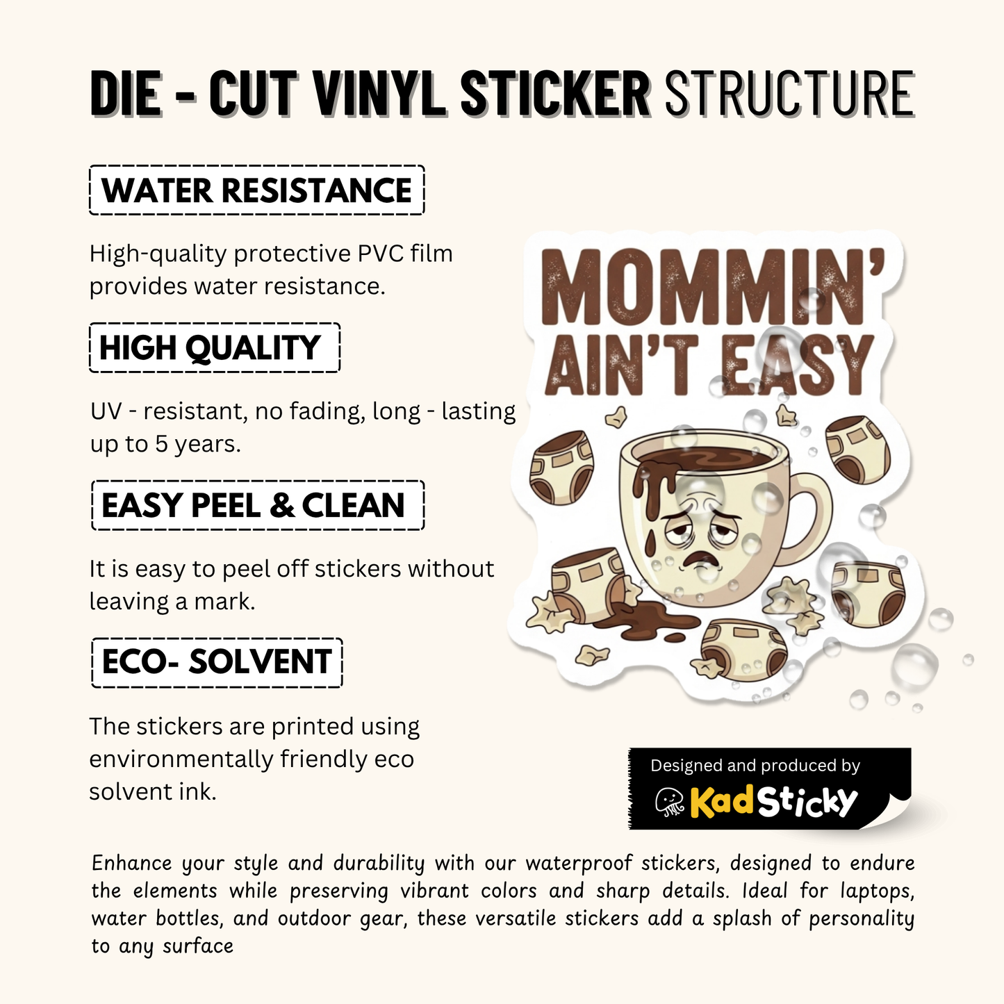 3PCs Mommin' Ain't Easy Sticker, Funny Mom Life Vinyl Decal Gift
